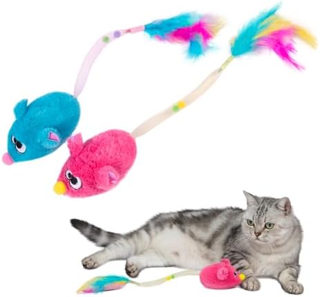 Catify Interactive Cat Toy - Squeaking Mice Set, Blue & Fuchsia