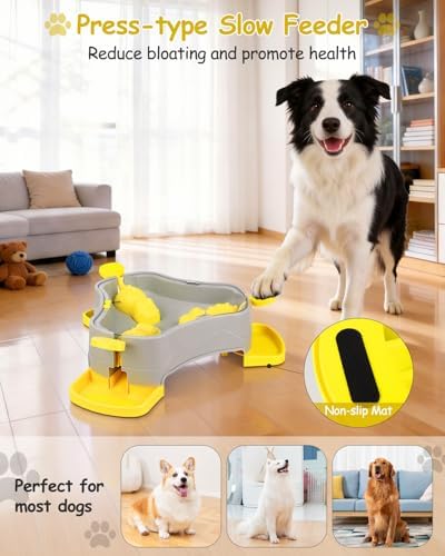 Dog Puzzle Toy, 3-in-1 Interactive Dog Puzzle Toys Press-Type Dog Treat Dispenser Toy Dog Enrichment Toy No-Slip Dog Slow Feeder Interactive Brain Training Toy for Smart Dog Cat, Yellow