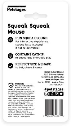Catstages Squeak Squeak Mouse Cat Toy with Touch-Activated Sound & Catnip,Gray,(Pack of 2)