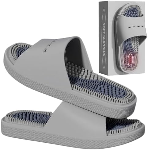 Acupressure Massage Slippers Acupressure Foot Massager Shoes Reflexology Sandals Gift for Men Women Reduce Feet Neuropathy Pain Relief and Tension (Grey,US women10.5-12/men9-10.5)