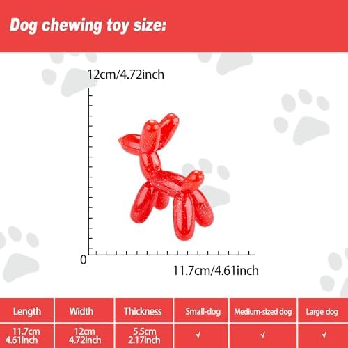 Durable Dog Chew Toy – Balloon Dog Shape, 4.72” for Small & Medium Dogs, Tough Plastic, Interactive Chew Toy for Boredom & Dental Health（Red）