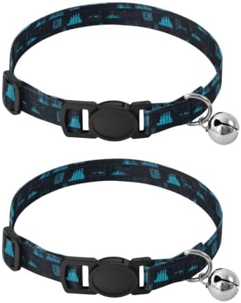 Blue Audio Waveforms Cat Collars with Bell 2 Pack Kitten Collar Adjustable 10.6 to 17.1 Inches