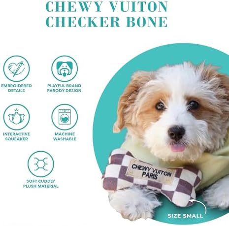 Haute Diggity Dog Chewy Vuiton Bone Plush Dog Toy, Designer Parody Toy