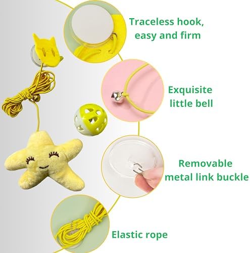 Interactive Bell Ball and Hanging Toy for Ferret, Star Hanging Toys and Interactive Balls for Ferrets Cat Small Dogs, Ferret Enrichment Toys, Ferret Accessories, Small Pet Gifts (Orange - Star)