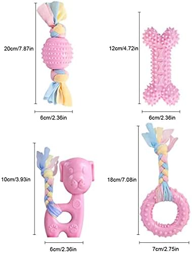 Dog Chew Toys, 7pcs Dog Puppies Teething Chewing Toy Set with Ball and Colorful Ropes, Interactive Pet Toys for Small and Medium Dogs (Pink)
