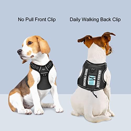 Petmolico No Pull Dog Harness, 2 Leash Clips Tactical Dog Harness Soft Padded Reflective Service Dog Vest with Dog Treat Pouch for Outdoor Walking Training, Black Small