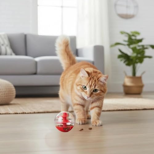 Cat Treat Dispenser Toy Interactive, Slow Feeder Cat Treat Ball for Cats, Adjustable Portions Food Ball for Cats Kitten Training, Small Puzzle Ball Cat Treat Dispenser Toys, 2 x 2in
