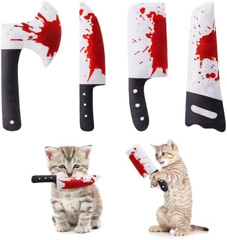 Potaroma 4Pcs Cat Toys, Horror Halloween Knife-Shaped Kitten Catnip Crinkly Sound Toys, Indoor Exercise for All Cat Breeds 6.5 Inches