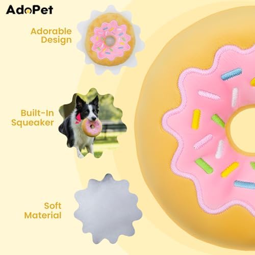 Pink Donut Squeaky Dog Toy – 6 Inch Soft Plush Toy with Built-in Squeaker, Cute Donut Design for Chew, Fetch & Interactive Play for Small to Medium Dogs