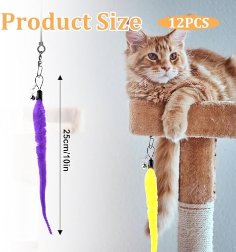Cat Worms Refills for Wand, 12 PCS Cat Wand Attachments Worms Toy Interactive Kitten Worm Replacements Feather Worm Teaser Refills