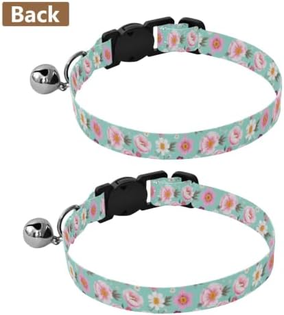 Pastel Flowers Small Dog Collar with Bell 2 Pack Cats Collar Adjustable 10.6 to 17.1 Inches