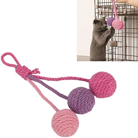 Hanging Cat Sisal Ball, Chewable Colorful Interactive Cat Sisal Rope Ball Toy for Pet Indoor (Pink Rose Purple)