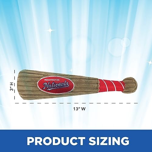 MLB Washington Nationals Baseball Bat Toy for DOGS & CATS. Soft Corduroy Plush Dog Toy with Inner SQUEAKER, MLB Chew Toys for Dogs or Cats. Durable Fun Interactive Dog Toy with Team Names and Logo