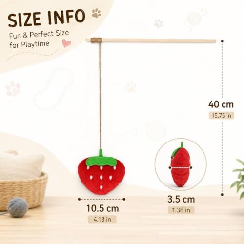 LUOZZY Interactive Strawberry Cat Wand Toy Catnip Plush Teaser Stick