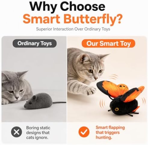 Fluttering Butterfly Cat Toy, 2027 New Cat Toys for Indoor Cats (Orange)