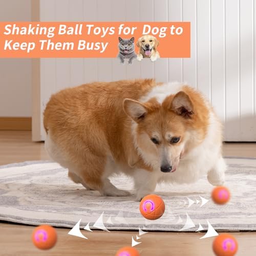 2PCS Shaking Ball for Dog, Vibrating Balls for Dogs, Bouncing Ball for Small/Medium/Large Dogs, Rechargeable Interactive Dog Balls to Keep Them Busy(Orange+Blue)