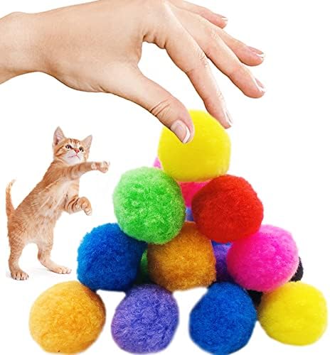 PET SHOW 50pcs 1.5"/3.8cm Cat Toy Balls Soft Kitten Pompon Toys Indoor Cats Interactive Playing Quiet Ball Cats Favorite Toy Assorted 10 Colors