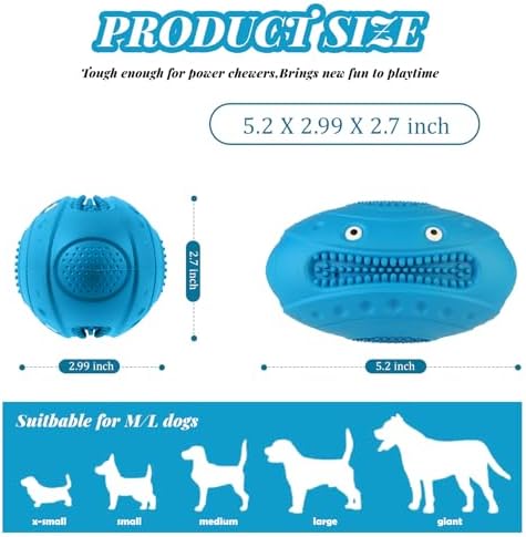 Indestructible Chew Toys for Aggressive Chewers - Durable, Squeaky, Large Toys for Big Dogs (Blue)