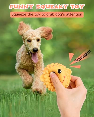 SCHITEC Squeaky Dog Toys, Latex Spiky Animal Balls for Small Medium Dogs
