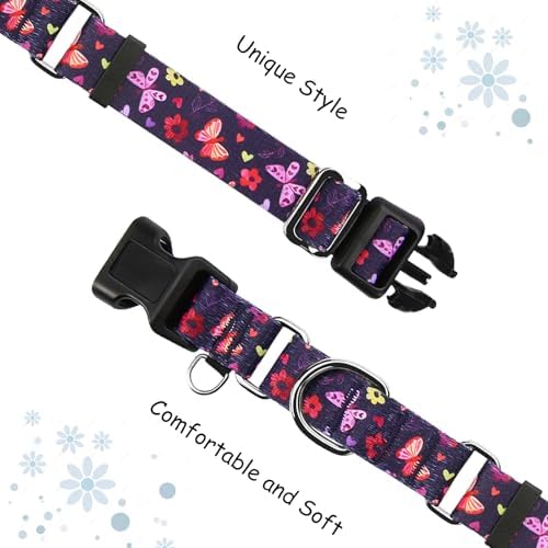 Martingale Collar for Dogs with Buckle No Pull, Purple Butterfly, M