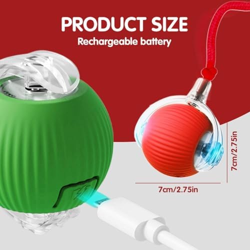 2026 Interactive Rolling Cat Dog Ball Toy – Smart Automatic Self-Moving Pet Toy, Upgraded Smart Automatic Electric Dog Ball for Bored Cats and Dogs (Red)