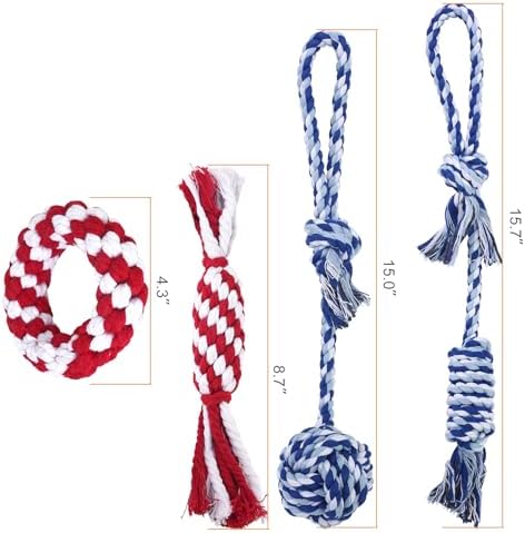 Depets Dog Rope Toys for Small Dogs, 4-Pack Durable Puppy Rope Chew Toys for Teething, Puppy Tug of War Interactive Toy, Washable Knot Dog Toy for Dental Care & Anxiety Relief