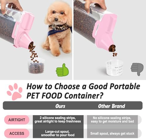 Dog Cat Food Storage Container with Cup (Pink, 2.5L (2 pack))