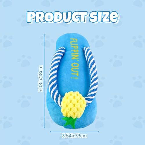 Andiker Dog Squeaky Toy, Plush Dog Chew Toys with a Squeaker, Slipper Shaped Interactive Dogs Toys for Small Medium Dogs Playing Chewing Teething Training (Blue)