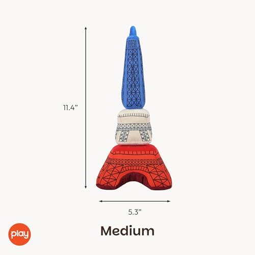 P.L.A.Y. Plush Dog Toys - Totally Touristy, Landmark Themed Durable Squeaker Chew Toy for Medium & Large Dogs - Machine Washable, Recycled Materials (Eiffel Tower, Medium)