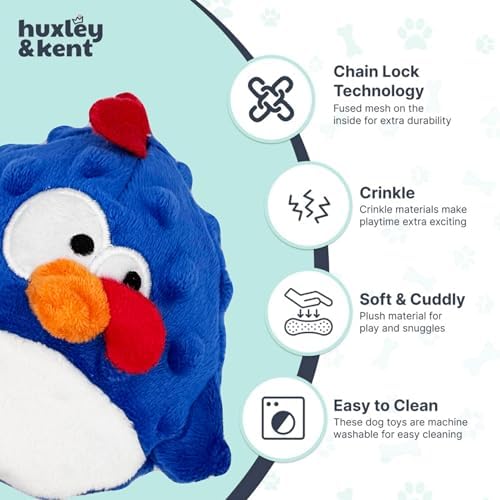 Huxley & Kent Funny Dog Toy w/Squeaker – Power Plush Squeaky Dog Toys for Small Dogs – Durable Small Stuffed Animal for Indoor Play & Fetch - Tiny Tuff Chicken Gordon Blue