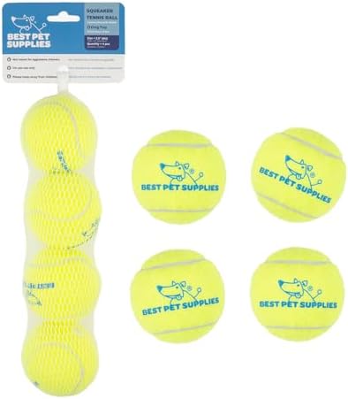Best Pet Supplies Interactive Squeaky Dog Chew Toy, Ideal Dog Toys for Chewers, Small, Medium & Large Dogs, and Fetch Lovers - Tennis (Yellow), Small (Pack of 4)