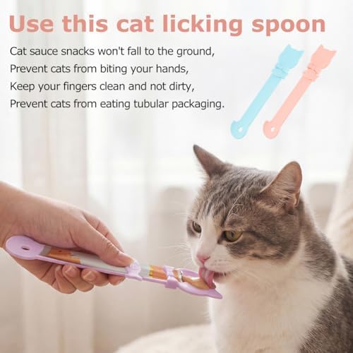 3 Pcs Cat Treat Spoon, Lickable Cat Strip Feeder Spoon Squeeze for Small Pets, Sliding Kitten Treat Food Dispenser for Licky Treats & Wet Food with Canning Spatula