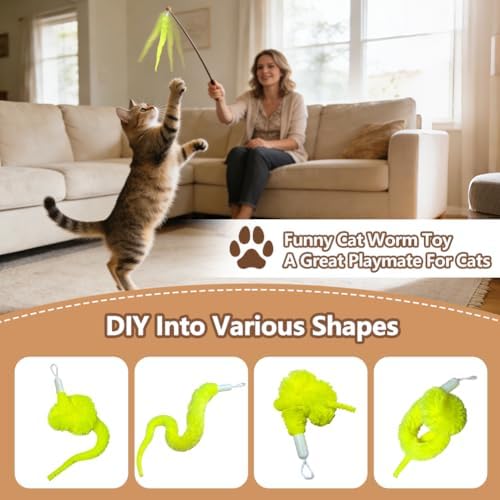 Caterpillar Smart Cats Toys, Interactive Cat Feather Toy with Motion Sensor, Whirlie Cat Toy for Hunting, Reduce Boredom, USB Rechargeable, No Drilling Required, Mount on Window (Refills)