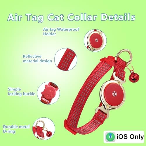 Tracking Tag Cat Collar, Waterproof Cat Tag Collar with Bell, Safety Breakaway Buckle Kitten Collars Tracker Finder for Cats, Kittens(9-13inch), Reflective Tracker Collars Work with Find My(iOS Only)