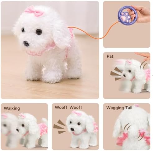 OR OR TU Walking Barking Toy Dog with Remote Control Leash, Plush Puppy Electronic Interactive Toys for Kids, Shake Tail,Pretend Dress Up Realistic Stuffed Animal Dog Age 3 4 5 6+ Years Old Best Gift