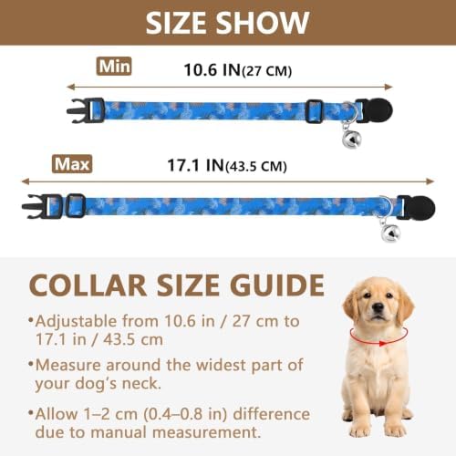 Tropical Leaf Flowers Puppy Collar with Bell 2 Pack Dog Collar Adjustable 10.6 to 17.1 Inches