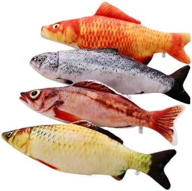 4Pack Realistic Catnip Toys Simulation Fish Shape Realistic Fluffy Catnip Doll Interactive Pets Pillow Chew Bite Supplies for Indoor Cats & Kittens, Soft Durable Teething Pet Gifts for All Breeds