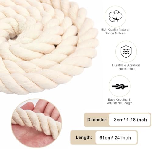 100% Natural Cotton Dog Rope Toy for Large/Medium Aggressive Chewers, Interactive Rope Tug Toy, Tough Chew Toy to Tug of War Teeth Cleaning, Non Toxic and Indestructible (Large - 24")