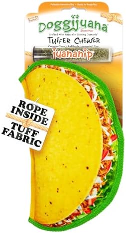 Doggijuana Tuffer Chewer Dog Toy, Taco | Squeaky Refillable Plush Toy