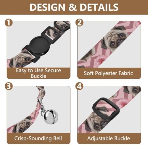 Cute Dog Donuts Pink Cat Collar 2 Pack Soft Polyester Pet Collar Adjustable Length 10.6" to 17.1"
