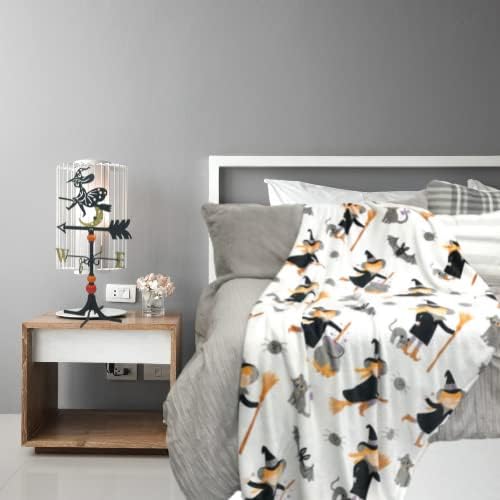 Halloween Ghost Fleece Throw Blanket, Cute Witch Girl, 50x70 oversized | Ultra-soft cozy flannel fleece, for sofa bed couch chair & dorms, spooky Halloween décor, durable and machine washable.