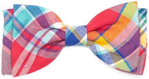THE WORTHY DOG Spring Patterns Pet Bow Ties for Dogs & Cats, Coral Plaid