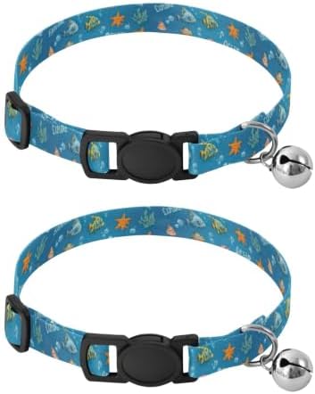 Ocean Explore Sea Blue Collar with Bell for Dog Puppy 2 Pack Kitten Collars Adjustable 10.6 to 17.1 Inches