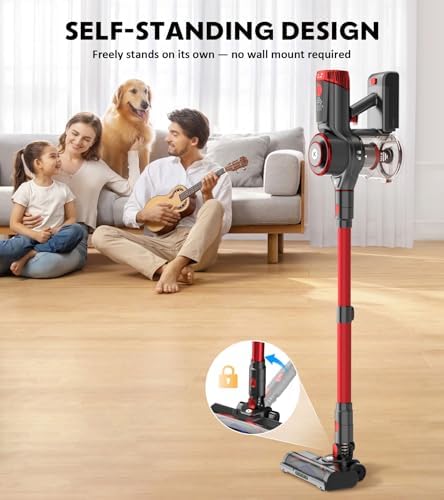 K25 Cordless Vacuum Cleaner, 650W 55KPa Stick Vacuum, 70Min Runtime (Red)