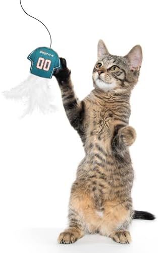 Pets First NFL Miami Dolphins Team Jersey Wand with CAT NIP, Cat Toy Jersey Shaped Plush Teaser Toy for Cats & Kittens - Interactive Pet Toy for Play & Exercise
