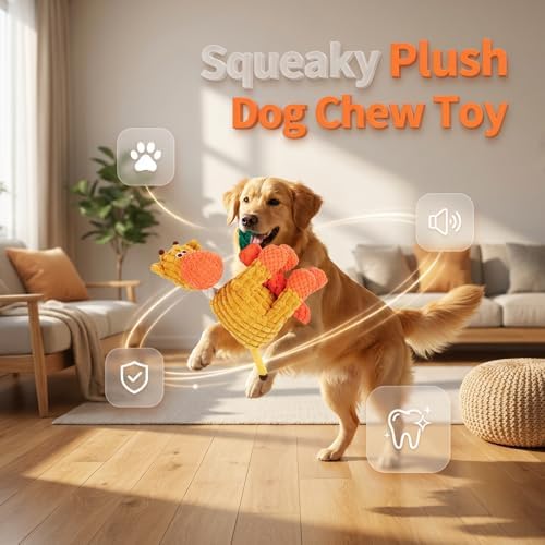 Indestructible Dog Toys for Aggressive Chewers, Squeaky Plush Chew Toy