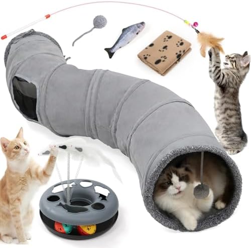 XIAPIA Cat Tunnels for Indoor Cats, 6-in-1 Collapsible Crinkle Play Tunnel