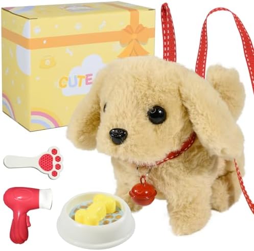 Plush Toys Walking Dog Toys that Can Walk, Bark and Wag Tail,Interactive Electronic Pet Toys Puppy with Leash,Easter Christmas Birthday Gift for Toddlers Kids