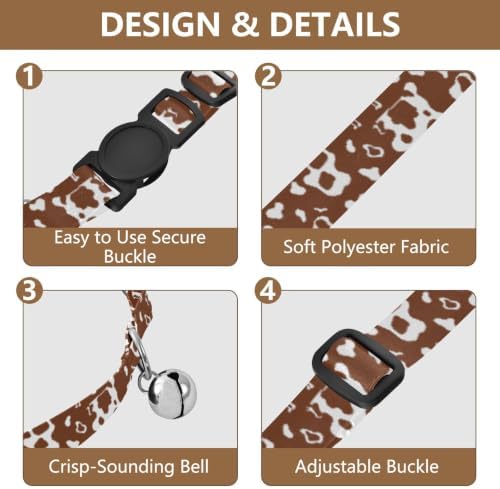 Brown and White Cow Print Adjustable Buckle Pet Collars 2 Pack Collars for Cats