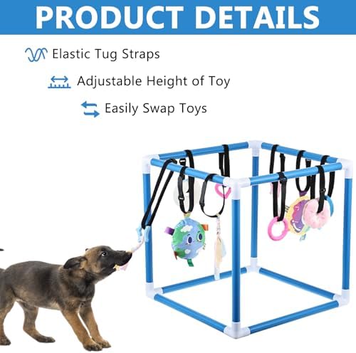 Puppy Play Gym with 10 Hanging Toys Removable Dog Enrichment Playground Interactive Indoor Training Activity Center for Small Dogs, Adjustable PVC Frame for Entertainment Teething Mental Stimulation